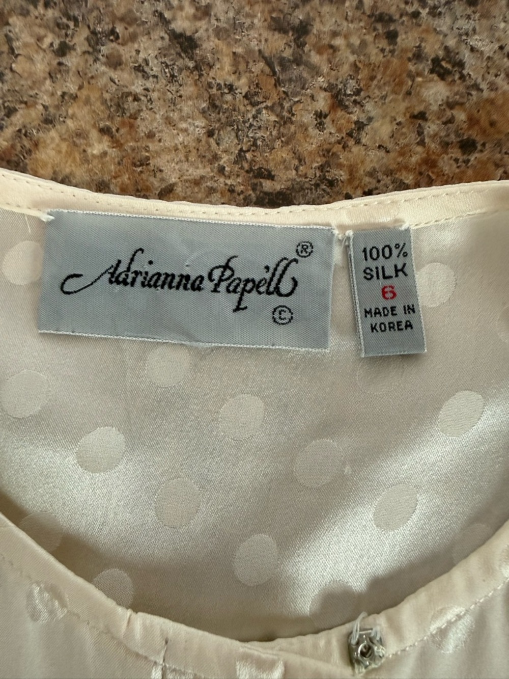 VINTAGE Adrianna Papell 100% Silk Mixed Print Striped Polka Dot Blouse Size 6 - Picture 3 of 6